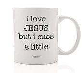 DIGIBUDDHA Jesus Knows I Cuss A Little Coffee Mug Christmas Holiday Birthday Present Funny Gift Idea for Faithful Christian Mom Dad Parent Boss Pastor Office Coworker 11oz Ceramic Tea Cup DM0577_2