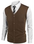 COOFANDY Men's Sweater Vest V Neck Casual Sleeveless Knitted Button Cardigan Vest Brown