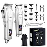 CkeyiN Hair Trimmer for Men,Barber Kit Mens Trimmer,Professional Hair Clippers Cordless,Rechargeable Led Display Grooming Kit,Lower Noise Four-Position Adjustable Cutter Head (silver)