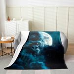 Erosebridal Black Gorilla Blanket Baby 30X40 3D Monkey Throw Blanket for Kids Boys Teens Adults Spooky Black Fog Fleece Blanket Room Home Decor White Moon Fuzzy Blanket for Sofa Bed Couch