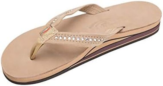 Rainbow Sandals Women's Double Layer Arch Premier Leather w/ 3/4" Swarovski Crystal Strap, Sierra Brown, 7.5-8.5