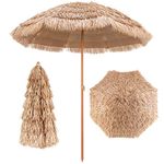 COSTWAY 1.8m/1.9m/2m Garden Hawaii Parasol, Folding Tilting Thatch Tiki Sun Umbrella with 8 Ribs, Tropical Hawaiian Straw Sunshade for Patio Pool Balcony Backyard (192 x 214cm)