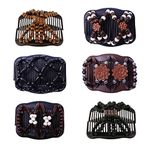 6Pcs Magic Hair Comb Double Row Wooden Bead Hair Comb Stretchy Hair Comb Clip Hair Accessories for Girls Women