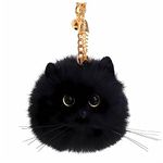 HUIJUFU Cute Animal Keychains for Women Plush Cat Keychain Kawaii Backpack Charms and Birthday Gift, Black
