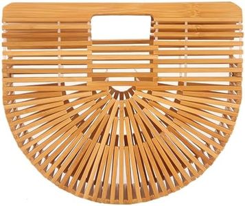 RULER TRUTH Women's Bamboo Handbag by Handmade Straw Bag,Tote Bamboo Purse Natural Basket Bag for Summer Beach, Original, Small