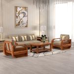 NATRAJ ART & CRAFT Sheesham Wood 5 Seater Sofa Set for Living Room Furniture Wooden Sofa Set 5 Seater for Home & Office (3+1+1 Sofa, Natural Teak Finish) | 5 Seater Wooden Sofa