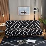 New Armless Sofa Bed Cover Stretch Futon Slipcover Full Folding Sofa Couch Futon Furniture Protector Cover Black White