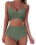 RXRXCOCO Women Wrap Bikini Set Push Up High Waisted 2 Piece Swimsuits Plus Size Swimwear Army Green