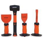 BOLTWORK Hammer Bolster Chisel 4 pc Set 2.5lb Brick Bolster 4" Electricians Bolster 2 ¼” with Guards Chisel 19mm X 250mm Hammer with Fiberglass Shaft Rubber Grip Handle, Drop Forged