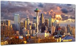 JXBYJP City Seattle Skyline Sunset Bedroom Wall Art Canvas Print American Panoramic Observatory Picture for Home Office Wall Decor Frame Large Size 20x40inch