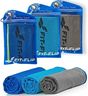 Serviette rafraîchissante lot de 3, 100x30cm, serviette sport microfibre rafraîchissante, Airflip Cool Towel – Couleur: bleu foncé - vert néon/ gris-bleu/ bleu - bleu foncé, dimensions: 100x30cm