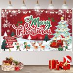 Christmas Decoration Banner, Merry Christmas Banners Background, Red Santa Sleigh Reindeer Christmas Welcome Photo Booth Sign Banner Decor Xmas Wall Hanging Banner for Indoor Outdoor New Year Party