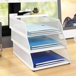 PUNCIA 3 Tiers Office A4 Paper Storage Organizer Letter Tray Desktop White File Holder Mail Letter Rack & Stackable Support Desk Tidy Document Notebooks Storage Rack for Home Office School