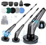 Homtronics Electric Cleaning Brush, [Battery Display] [IPX8 Waterproof] Cordless Electric Spin Scrubber with 9 Brush Heads, 400 r/min, 120 cm Adjustable Handle Power Scrubber for Bathroom, Floor, Car