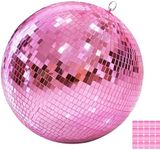 12" Mirror Disco Ball with Hanging Ring, 12 Inch Pink Disco Ball Decor with 20pcs Replacement Mirror for DJ Club, Party, Wedding, Home Decor, Live Stage for Easy Installation, Disco Ball Mirror Ball
