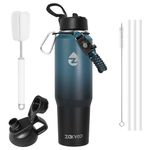 ZAKVOP 1.2L Insulated Water Bottle Tumbler, Insulated Tumbler with Straws and Two Lids, Stainless Steel Water Bottle with Paracord Handle for Cup Holders, Travel Mug for Cold&Hot Drink