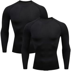 MAOWINTY 2 Pack Long Sleeve Compression Shirts for Men Athletic Workout Rash Guard Base Layer (Black01-XXL)