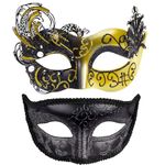 SIQUK Couple Masquerade Masks Plastic Venetian Mask Costume Mask Mardi Gras Mask for Women and Men, Swan Black & Gold