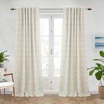 DriftAway 2 Panels 100% Blackout Windowpane Plaid Linen Curtains Double Layer Drapes for Bedroom 84 Inches Long Farmhouse Thermal Insulated 3.25 Inch Rod Pocket Back Tab for Living Room Taupe