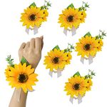 URROMA Yellow Wrist Flower, 6 Pcs Artificial Sunflower Corsage Wristlet for Prom Flower Wrist Corsage for Bridesmaid Bridal Wedding Shower Prom Party