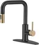 TQKAG Kitchen Faucet with Pull Down Sprayer Black and Brushed Gold Single Handle Pull Out Kitchen Sink Faucets Stainless Steel.