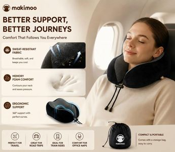 Makimoo Memory Foam Travel Neck Pillow – 360° Support, Black with Bag
