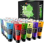 Zenacolor Set of 24 Acrylic Paints, 24 x 120 ml Tubes, 24 Colours Paint for Canvas, Wood, Arts and Crafts, for Adults