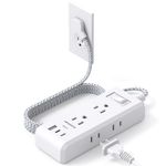 Cruise Ship Essentials, Flat Plug Extension Cord, Power Strip with 6 Outlets 3 USB Ports(2 USB C), 5ft Outlet Extender with Wall Mount No Surge Protector for College Dorm Room Travel Essentials