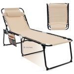 GYMAX Lounge Chairs for Outside, Extra High Folding Beach Tanning Lounger with Adjustable Backrest, Footrest & Removable Pillow, Sunbathing Lounge for Patio, Poolside (1, Sand with Pocket)