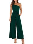 ANRABESS Women Summer Dressy Jumpsuits One Shoulder Sleeveless Casual Wide Leg Pants Romper Jumper 2024 Trendy Outfits, Deep Green, Large