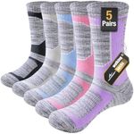 Niorasen Walking Hiking Socks Womens 5 Pairs, Cushioned Breathable Cotton Boot Socks, Anti Blister Ladies Crew Athletic Sports Sock for Running Gym Climbing