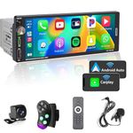 Alondy Single Din Car Stereo with Touchscreen (6.9") Compatible with [Wireless] Apple CarPlay/Android Auto Bluetooth AM/FM/RDS Radio USB (Type-C 2.1A Fast Charge) backup Camera
