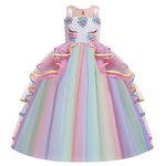 MYRISAM Girl's Unicorn Princess Costume Wedding Birthday Pageant Halloween Carnival Christmas Party Long Tulle Fancy Dress Up Outfits Dance Photography Ball Gowns Multicolored 14-15T