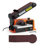 VonHaus Benchtop Belt & Disc Sander, 100mm x 915mm, with Cast Iron Base and Integrated Dust Port - Removable Table, Sanding Belt and Disc Included