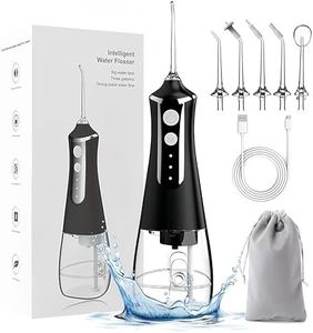 YOZYU Cordless Water Flosser Professional Oral Irrigator,5 Jet Tips 3 Modes IPX6 Waterproof 300ML Detachable Water Tank Low Noise,Portable Cordless Rechargeable Teeth Cleaner for Home&Travel (Black)