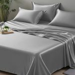 LINENWALAS Flat Sheet King Size, 100% Organic Bamboo Bedding Silk Sheet, Soft Cooling Breathable Top Bed Sheet for Hot Sleeper 275x275 cm (Charcoal Grey, King)