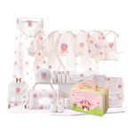 Little Surprise Box 22 pcs New Born Baby Boys Girls Clothes Set | White Strawberry Newborn Baby Hamper Gift Set Box with Suit Case | Bady Gift Set for New Born Boy and Girl | (0-6 Month)