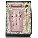 Doublewhale Sister Gifts, Sister Birthday Gifts from Sister Brother, Being My Sister is The Only Gift You Need, Big Sister Gifts, 14OZ Pink Ceramic Coffee Cup with Spoon, Lid, Greeting Card,Gift Box