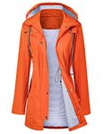 LOMON Raincoat Women Waterproof Long Hooded Trench Coats Lined Windbreaker Travel Jacket Orange M