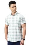 Majestic Man Slim Fit Pure Cotton Checkred Half Sleeve Casual Shirt (Light Green, Medium)