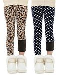 Adorel Girls Fleece Lined Leggings Winter Pants Pack of 2 Leopard-Print & Dots 5-6 Years (Manufacturer Size 120)