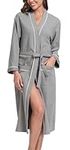 Vlazom Waffle Dressing Gowns Soft Unisex Bathrobe Lightweight Kimono Robes for All Seasons Spa Hotel Home Grey, XL