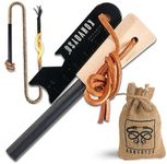 KonvoySG Premium Magnesium Ferrocium Rod Firesteel - Includes Hemp Cord Tinder Superior Wooden Grip - Essential Fire Starter Camping Survival Kit