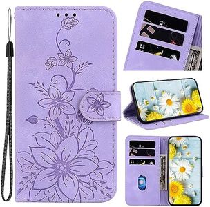 Rosbtib Phone Case for iPhone 5/5S/SE Case Leather with Card Slots Phone Case with Stand Function Magnetic Flip Case for iPhone SE 1st Generation/iPhone 5/5S - Purple Lilies