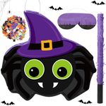 Aoriher Spider Piñata Halloween Scary Piñata Mexican Spooky Piñata with Stick Blindfold and Confetti Fillable Candy Game Supplies for Birthday Fiesta Celebration Halloween Party Decorations