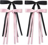 Ambesi Ribbon Hair bow Hair Clips, Black Pink Long Tail French hair Bows, Hair Clips Tassel Ribbon Bowknot for Women Girl, Bow Hair Barrette Dress Up Accessories for Birthday/Party/Show/Christmas