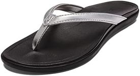 OLUKAI Ho'Opio Leather Sandal - Women's Silver/Charcoal 5