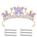 KINBOM Butterfly Crown for Girls, Princess Crown Exquisite Princess Tiara with Pearls Butterfly Tiara for Halloween Birthday Cosplay Costumes