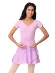 IKAANYA Women/Girls Combo - Short Sleeves Leotard or Bodysuit + Wrap Around Skirt + Tights for Ballet, Dance, Gymnastics (Toddlers, Big girls, Adults) (Lilac, Adult Medium)