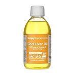 Liquid Cod Liver Oil | Natural Lemon Flavour | 300ml Bottle = 60 Servings | High in DHA & EPA | Manufactured in The UK